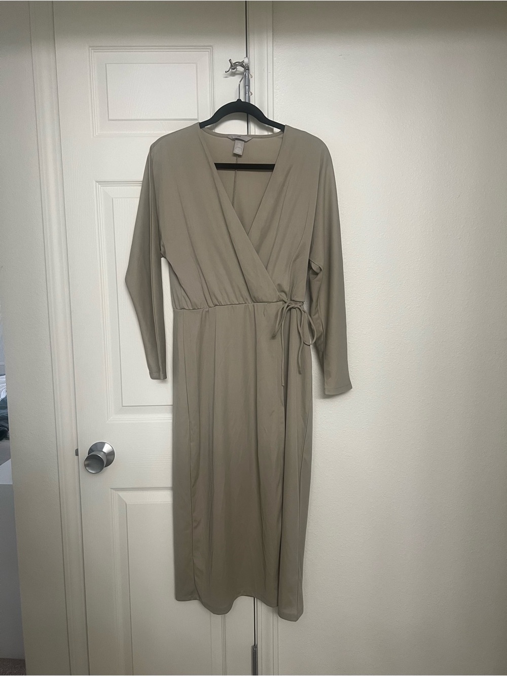 H&M Taupe Wrap Midi Dress with Tie Waist